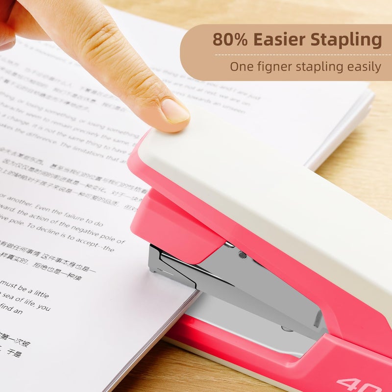 Deli Effortless Desktop Stapler, Heavy Duty Stapler, 40-50 Sheet Capacity, One Finger, No Effort, Includes 1500 Staples & Staple Remover, Rose - Image 2